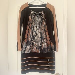 Black and Camel Snake-Print Long Sleeve Tunic Top